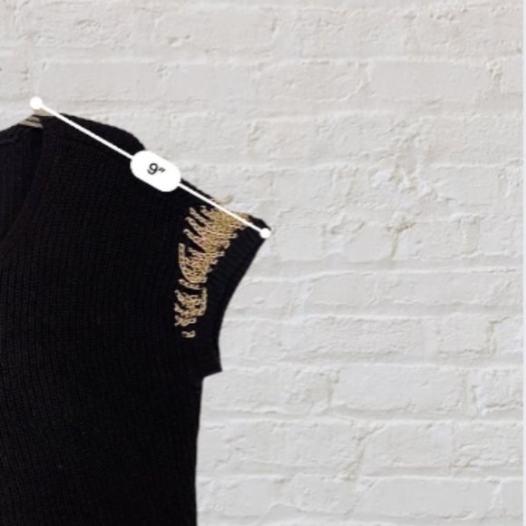 JENNIFER LOPEZ -- Sweater, Short Sleeved, Black, Chain Detail at Neck & Sleeves - Picture 14 of 15